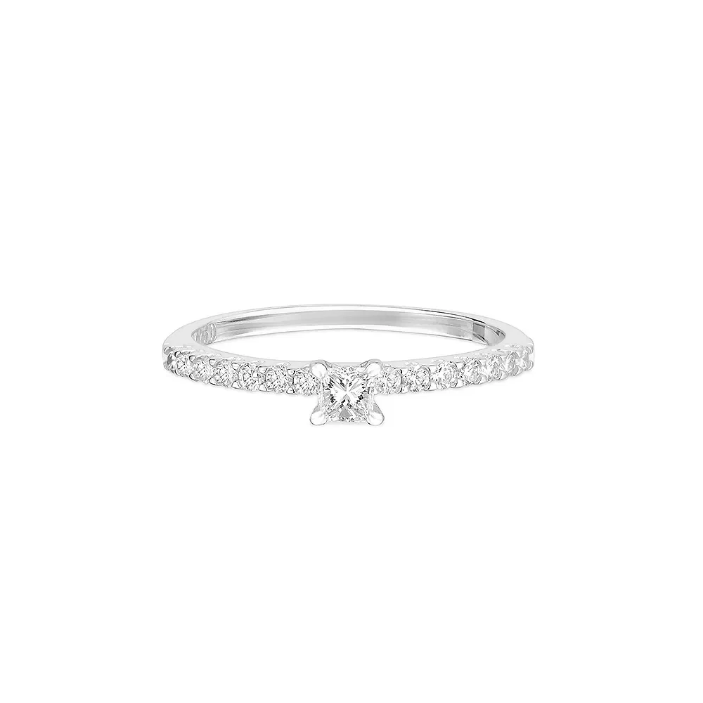 Anel Solitário Princess em Ouro Branco 18k com 0,37ct de Diamante — imagem 1