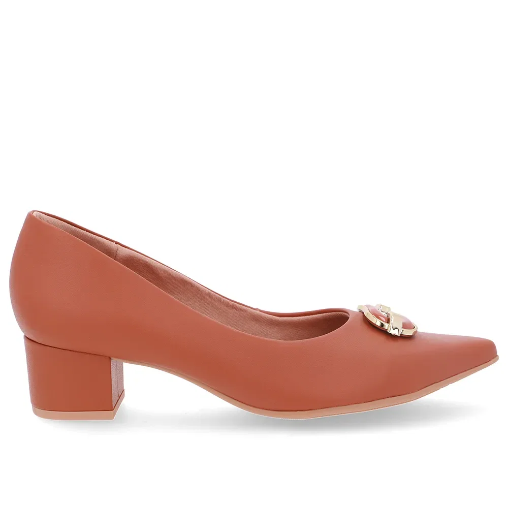 Scarpin Couro Marrom Bico Fino — imagem 1