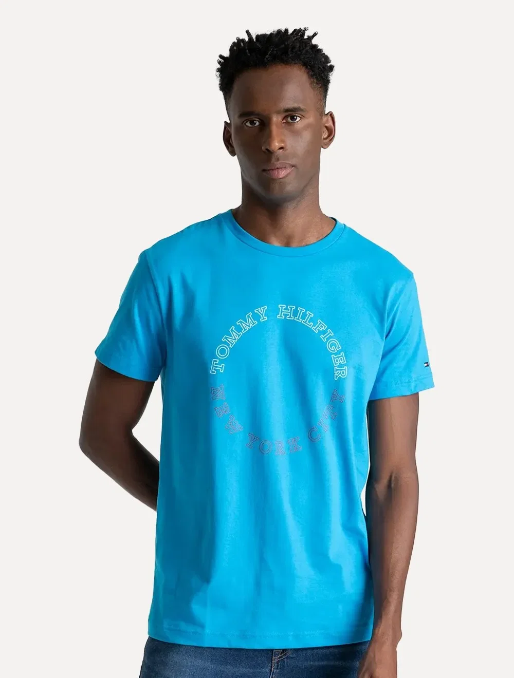 Camiseta Tommy Hilfiger Masculina Monotype Roundle Logo Azul Capri