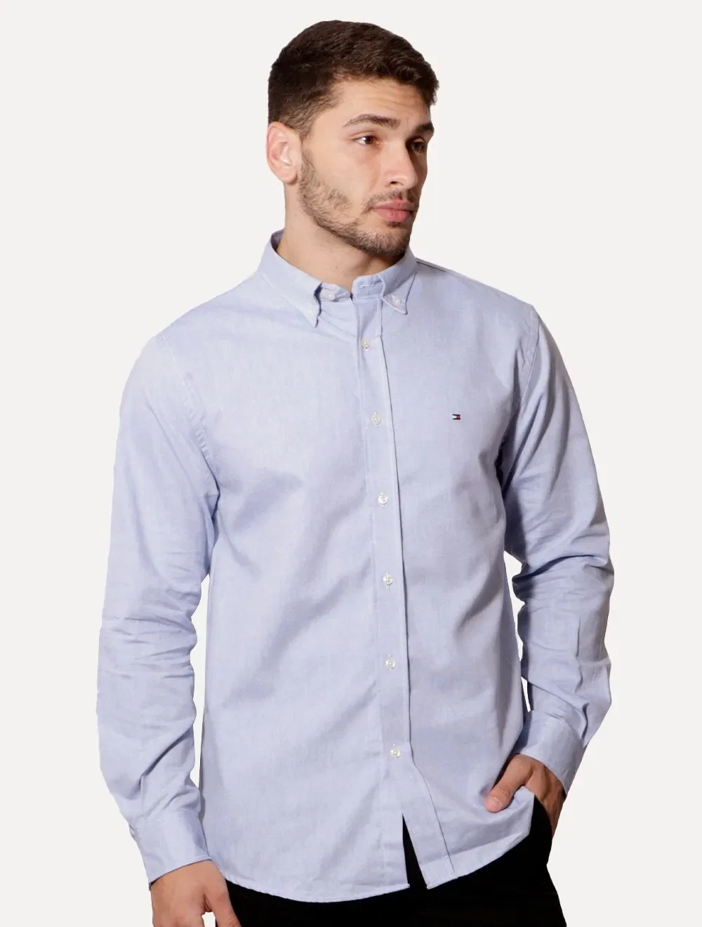 Camisa Tommy Hilfiger Masculina Regular Core Oxford Azul Mescla — imagem 1