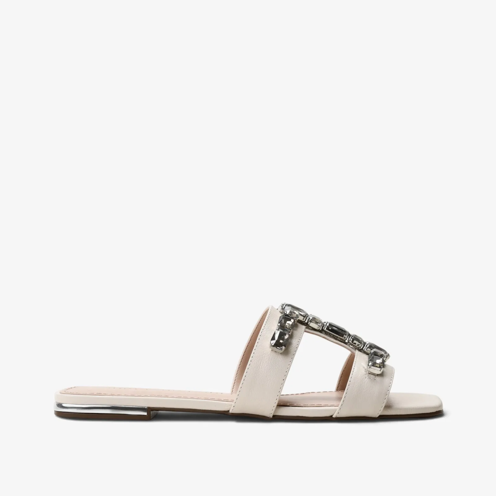 Chinelo Flat Off White Algodão Couro