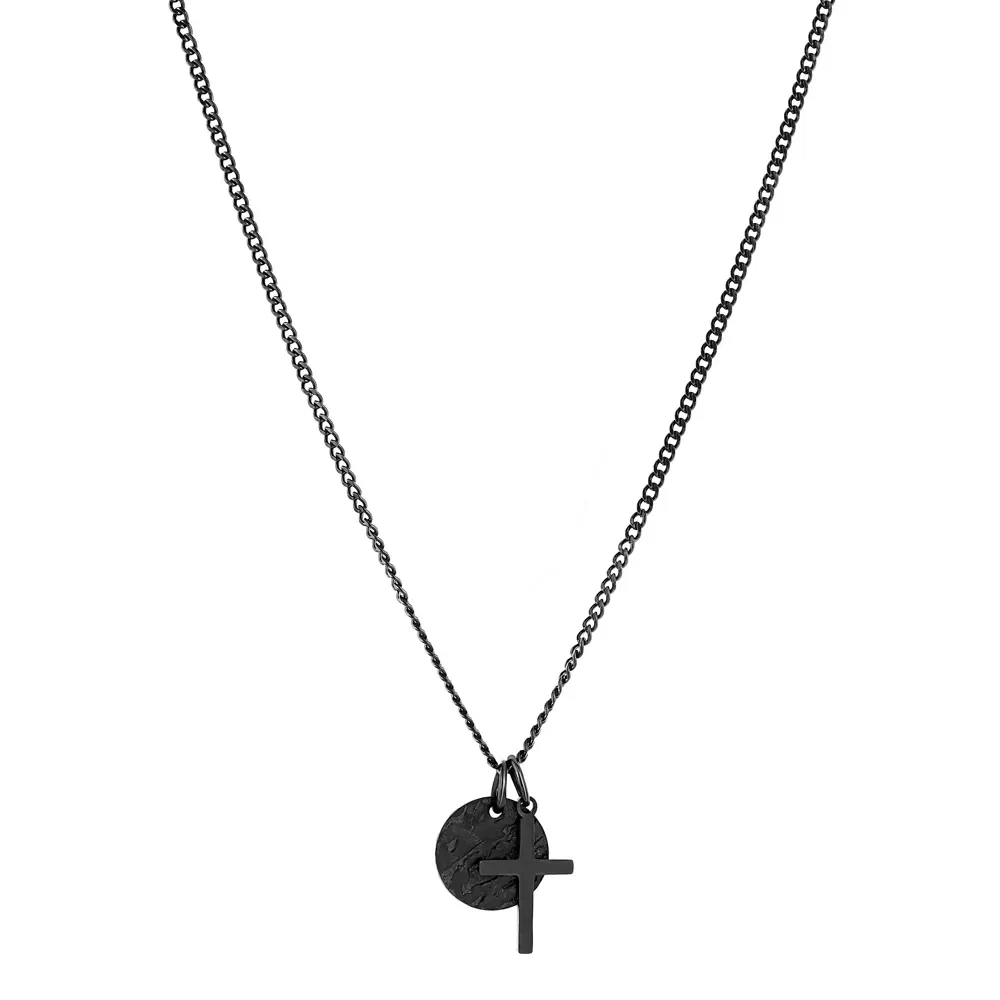 Colar Life Masculino Medalha em Aço Preto, 60cm