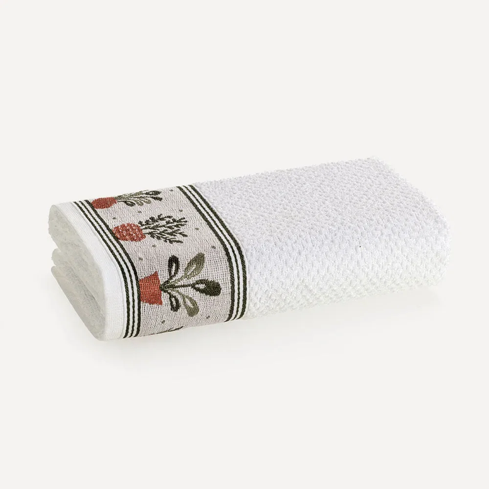 Pano de Prato Barra em Jacquard Plantas Branco — imagem 1