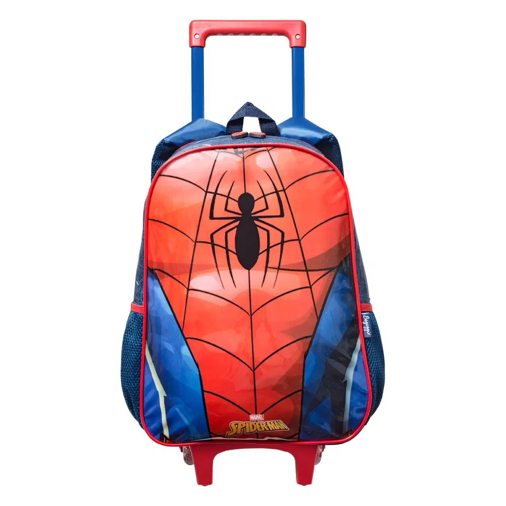 Mochila Infantil Masculina Homem Aranha com Rodinha Azul