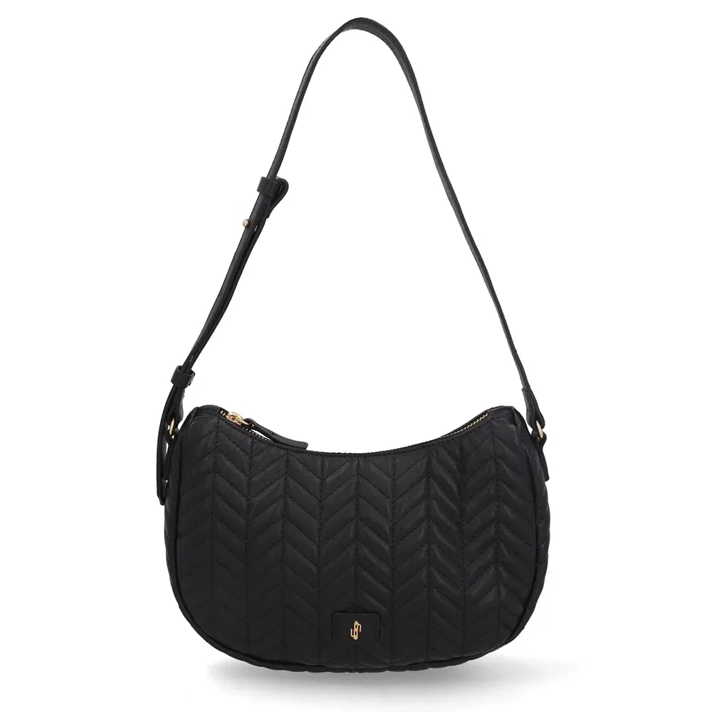 Bolsa Hobo Couro Preta Detalhe Bordado — imagem 1