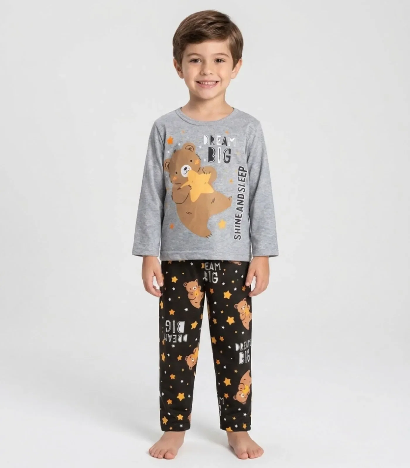 Pijama Menino Manga Longa Meia Malha Kappes Cinza