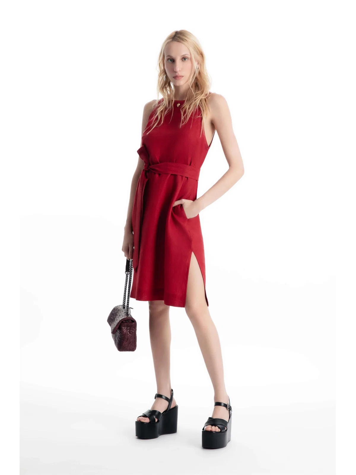 Vestido Linen Fresh Knee Vermelho