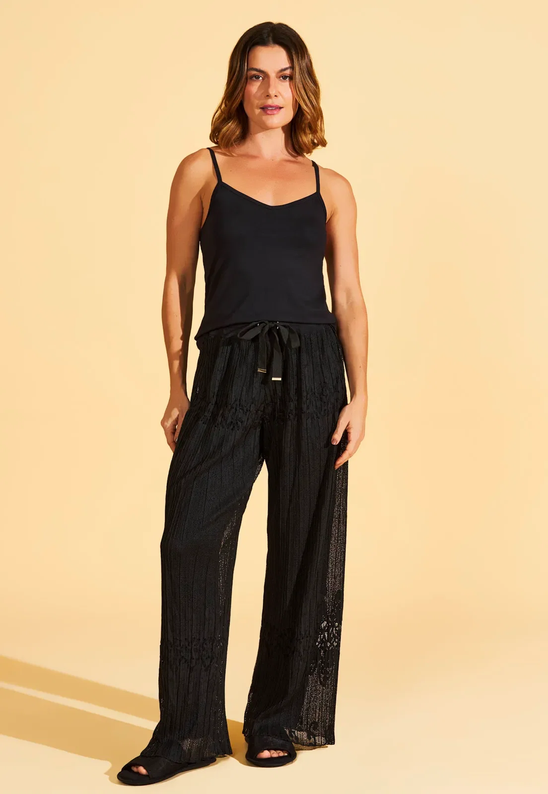 Conjunto de Viscose com Calça Renda Plissada Recco