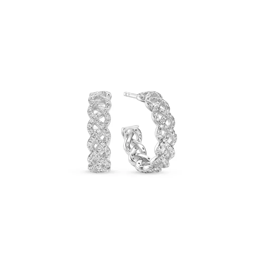 Argola Life Tranças em Prata 925 com Pedras Incolores, 18mm