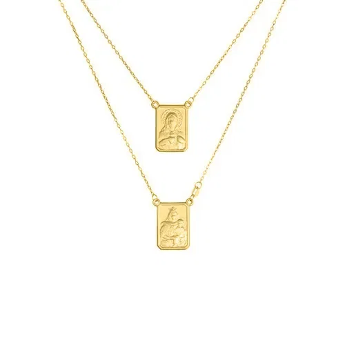 Escapulário Medalhas Jesus e N.Sra. Do Carmo em Ouro Amarelo 18k, 60cm