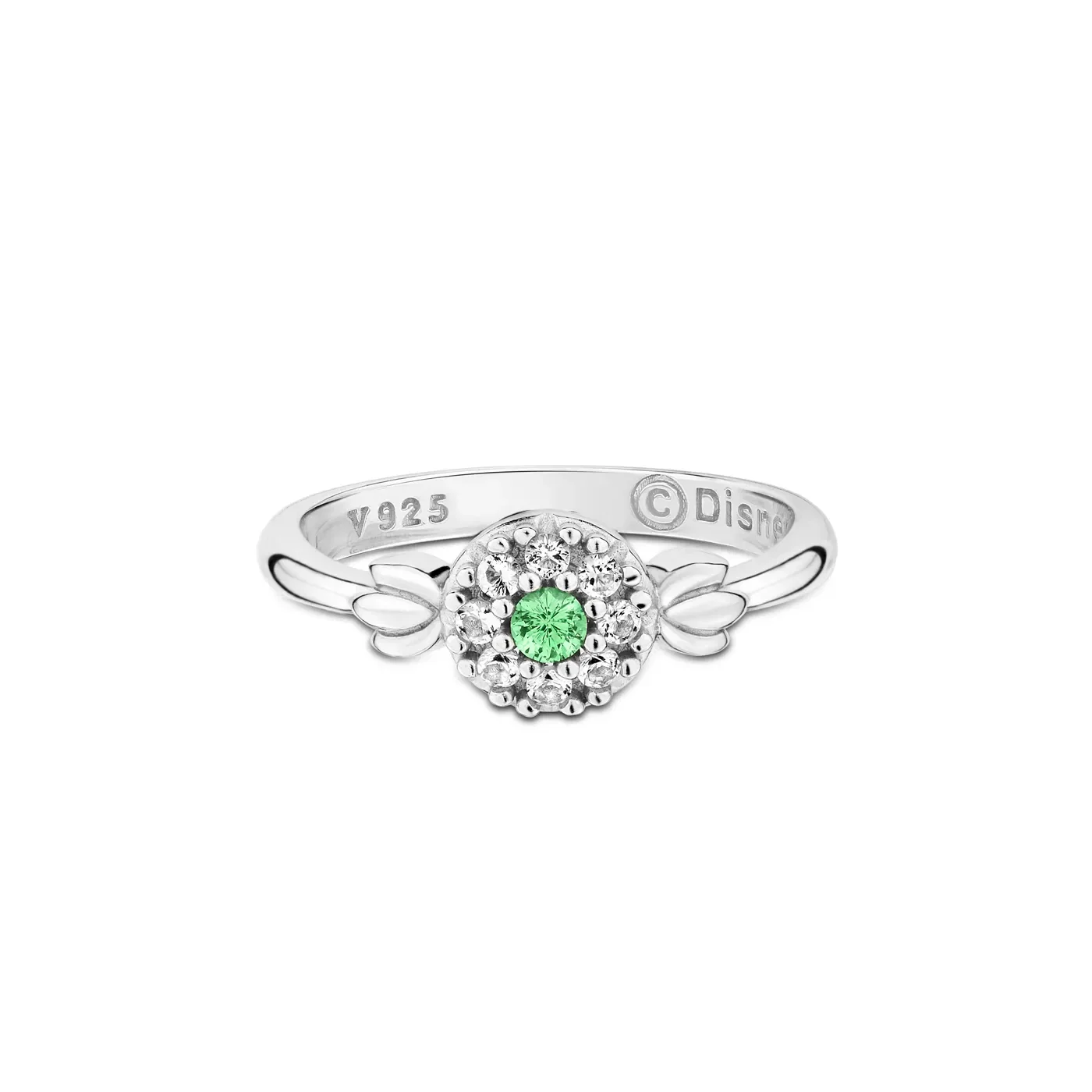 Anel Life Princesas Tiana em Prata 925 com Pedras Verde e Incolores