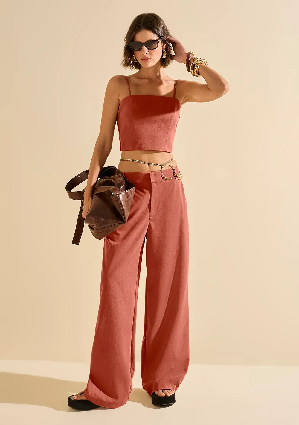 Calça Morena Rosa Wide Alta Vermelho — imagem 1
