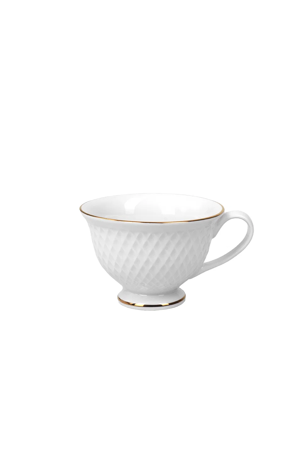 Xícara e Pires Joaquina em Porcelana 220ml Branco com Borda Dourada