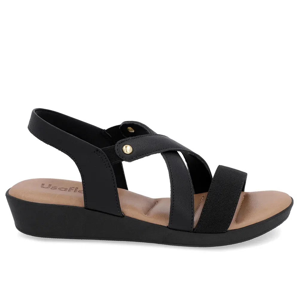 Sandália Salto Baixo Couro Preto Elástico — imagem 1