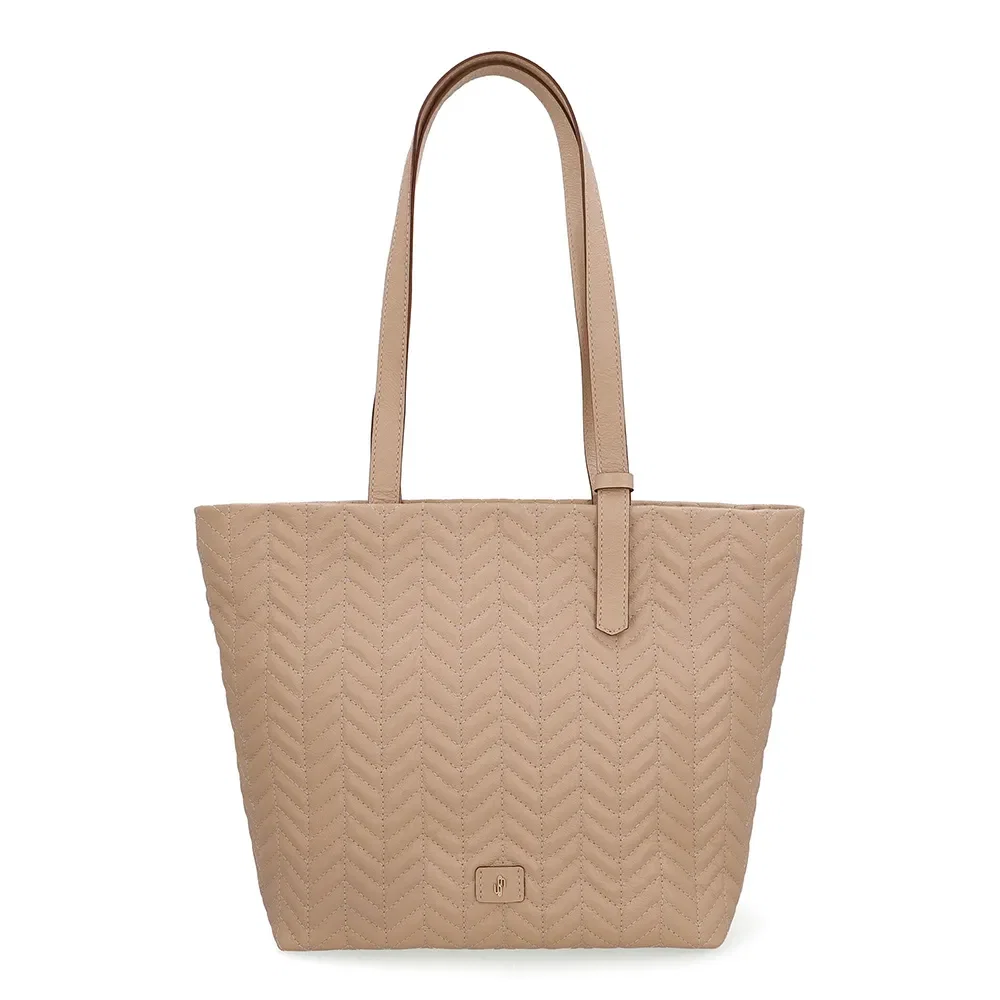 Bolsa Shopper Couro Bege Detalhe Bordado — imagem 1