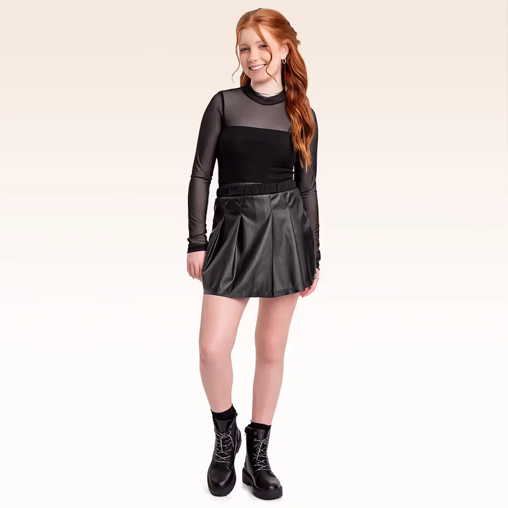 Blusa manga longa em tule