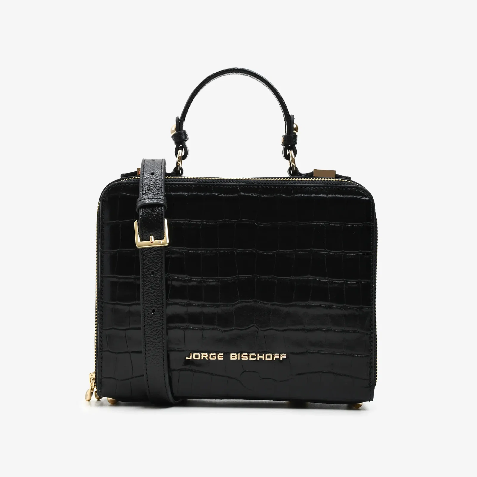 Bolsa Transversal Preto Couro Croco
