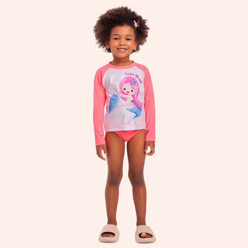 Conjunto infantil blusa manga longa e calcinha sereia moda praia — imagem 1