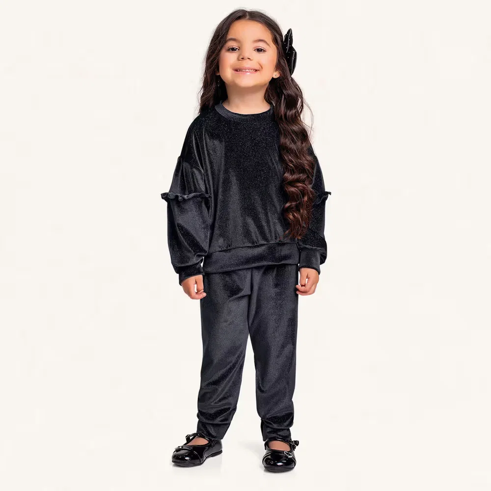 Conjunto blusão com babados e calça em plush lurex — imagem 1