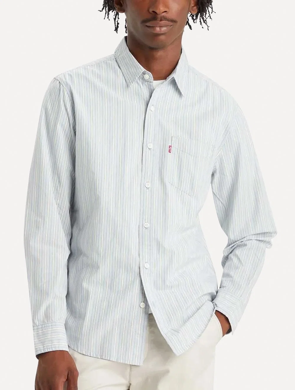 Camisa Levis Masculina Standard Sunset One Pocket Stripes White Azul Claro