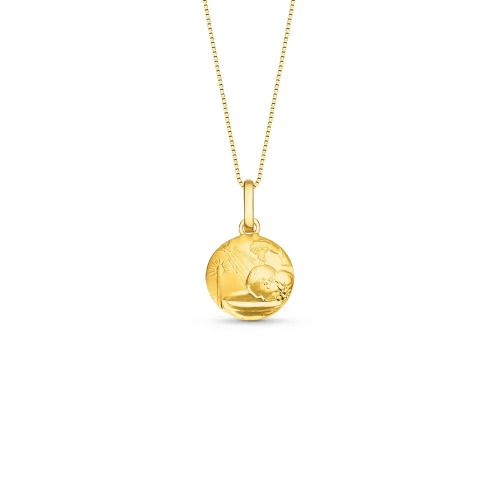 Pingente Medalha Batismo em Ouro Amarelo 18k, 13.5mm