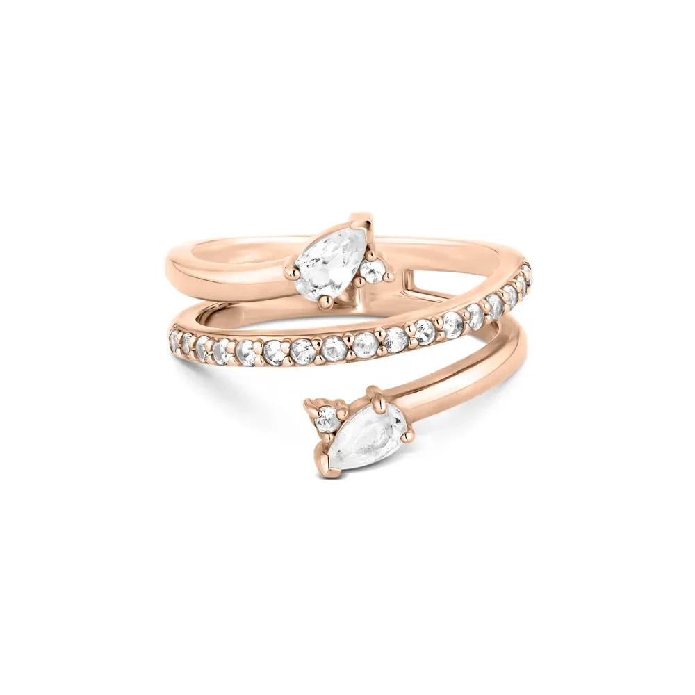 Anel Life Luna Triplo em Liga Rosé com Banho de Ouro Rosé 18k e Topázios Incolores