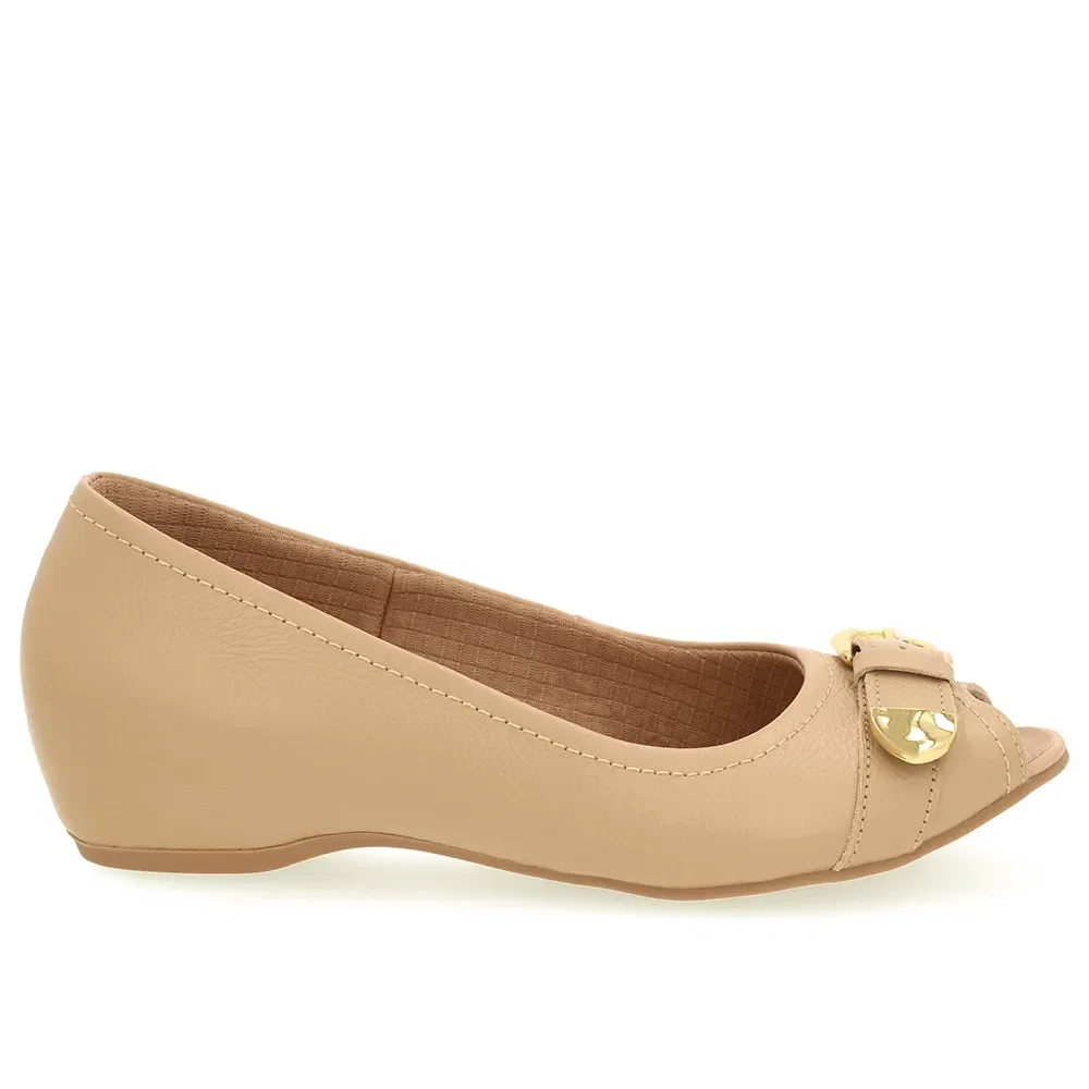 Peep Toe Salto Embutido Bege Couro Fivela — imagem 1
