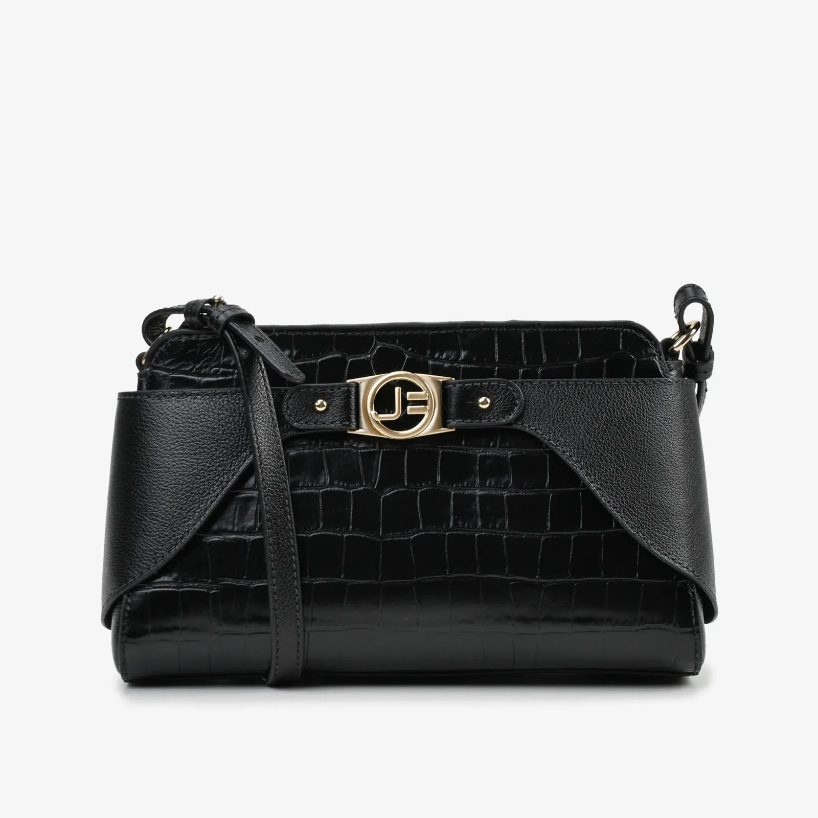 Bolsa Transversal Preto Couro Croco — imagem 1