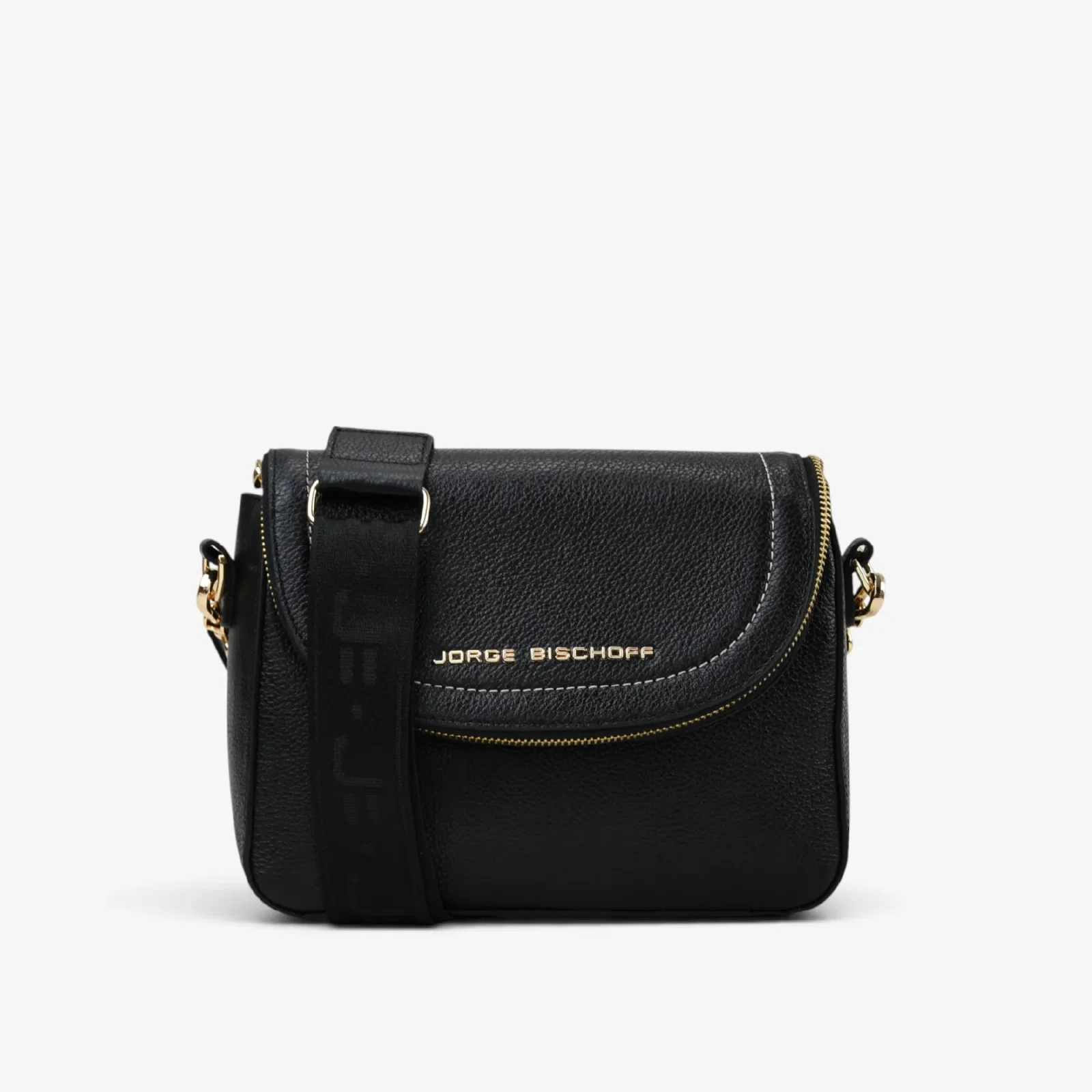 Bolsa Transversal Alça Gorgorão Preto Couro