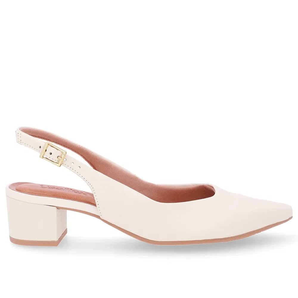 Slingback Branco Marfim Couro Bico Fino Casual — imagem 1