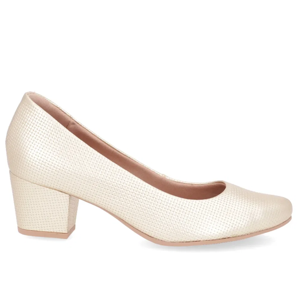 Scarpin Metalizado Dourado Couro Salto Bloco — imagem 1