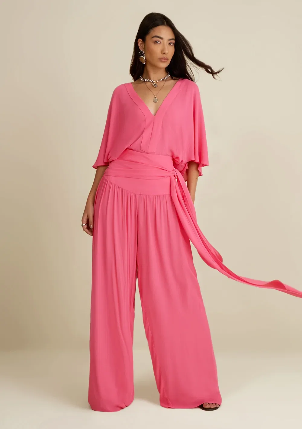Calça Morena Rosa Pantalona Alta Rosa — imagem 1