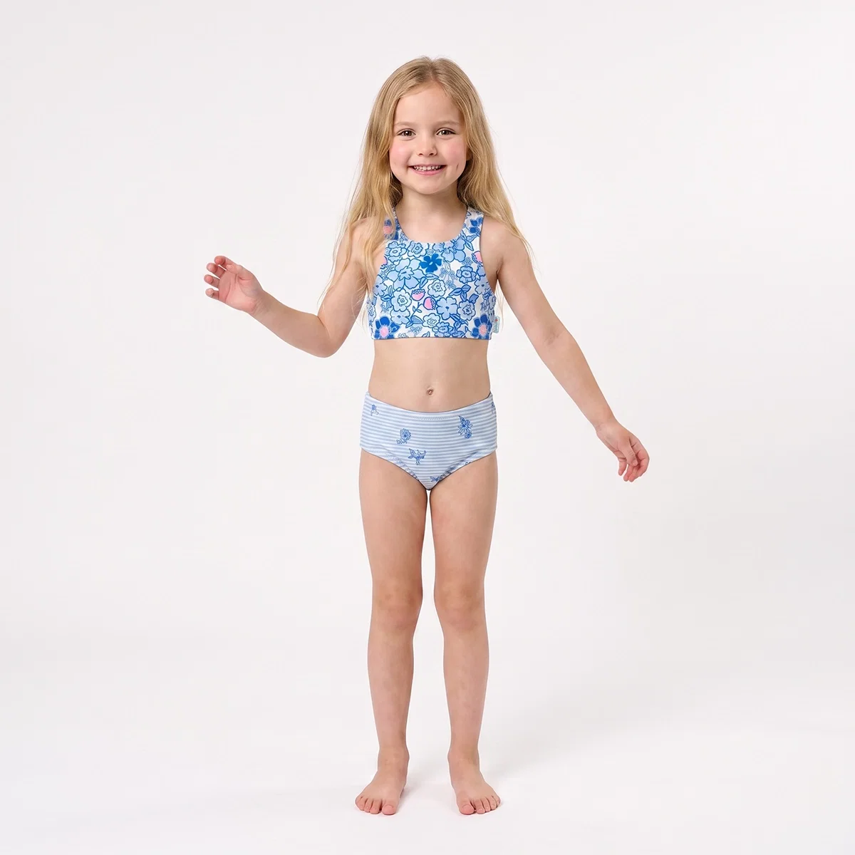 Kit 3 Peças Praia Kids Floral Mirtilo Elastano Proteção Uv 50+ Tip Top