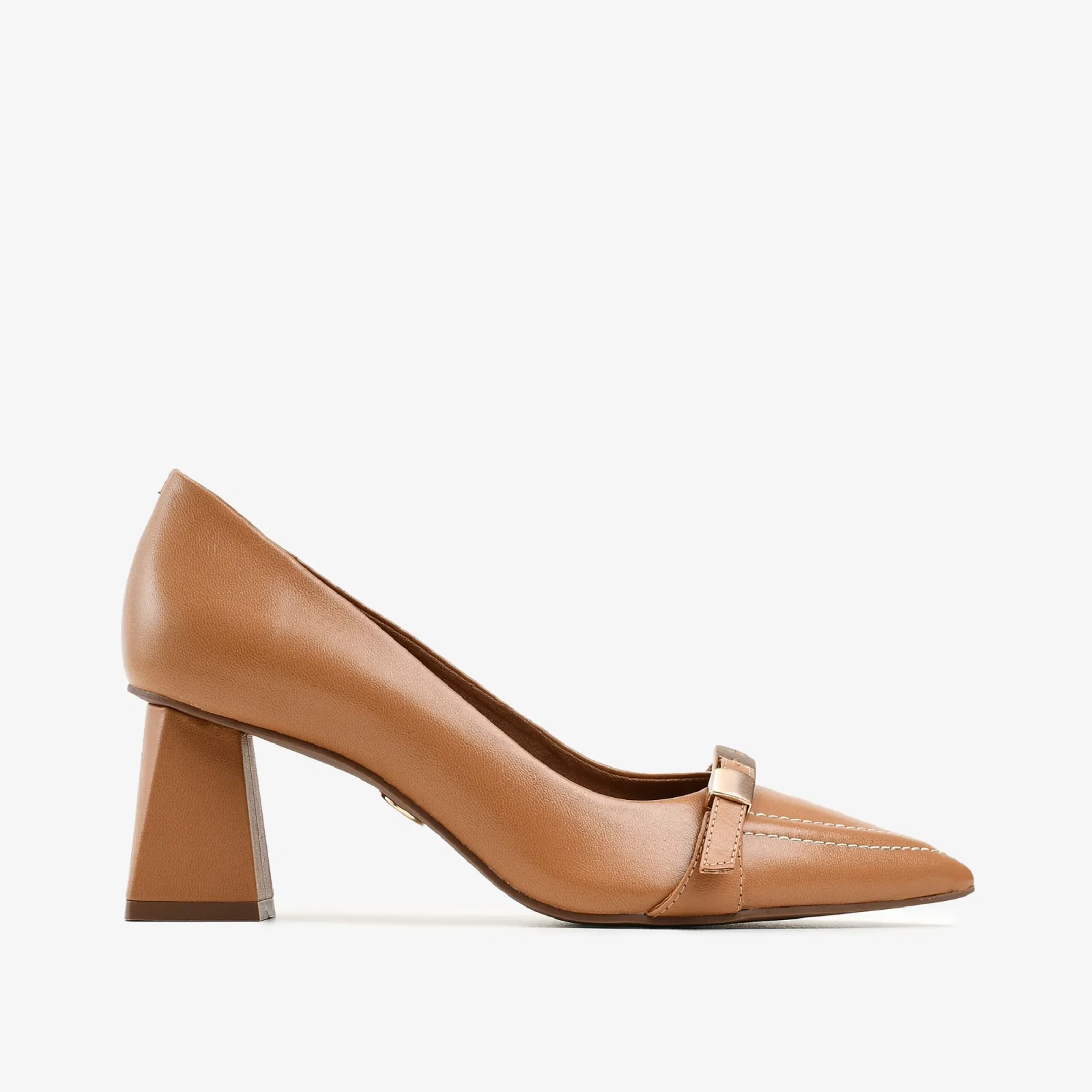 Scarpin Caramelo Álamo Salto Bloco Médio Couro — imagem 1