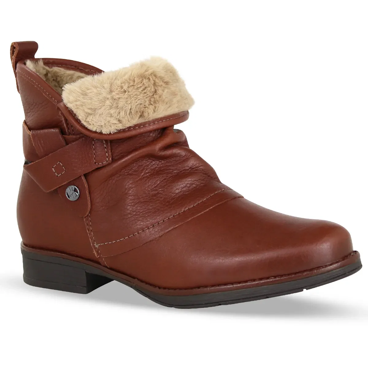 Bota Cano Baixo Couro Burnish Conhaque