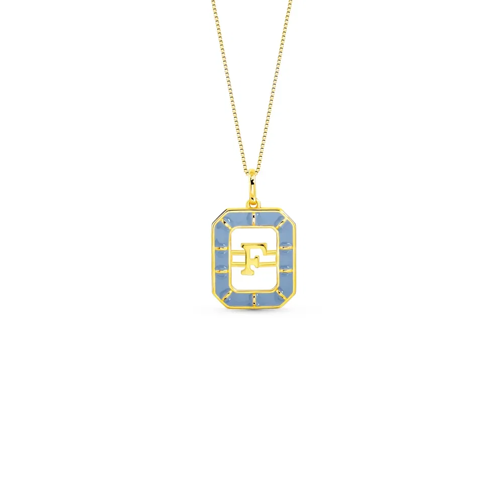 Pingente Alfabeto Letra F em Ouro Amarelo 18k com Esmalte, 14mm
