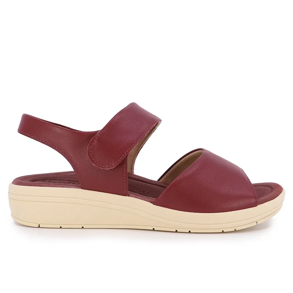 Sandália Salto Anabela Couro Vermelho Fecho-Flex — imagem 1