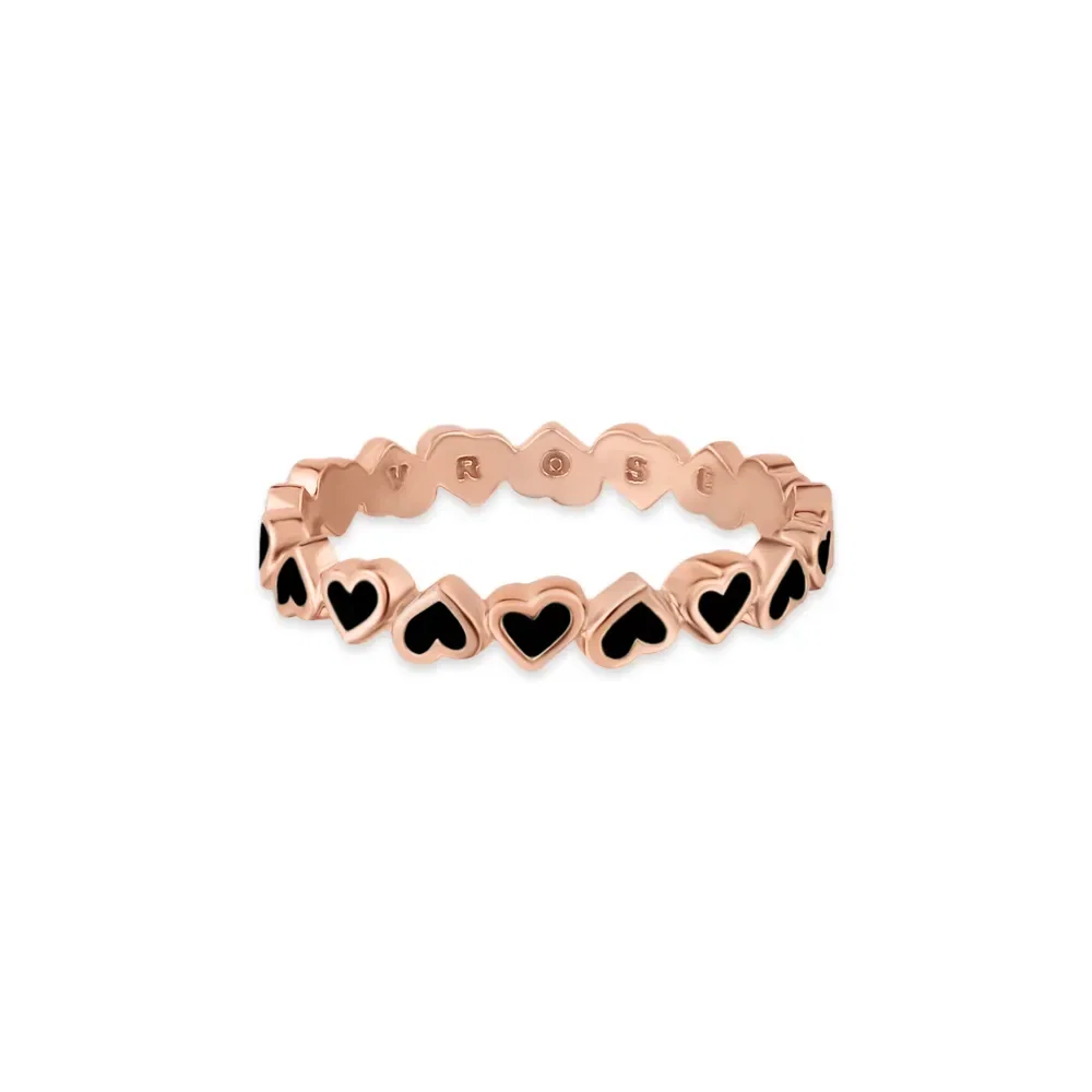 Anel Life Corações em Liga Rosé com Banho de Ouro Rosé 18k e Esmalte