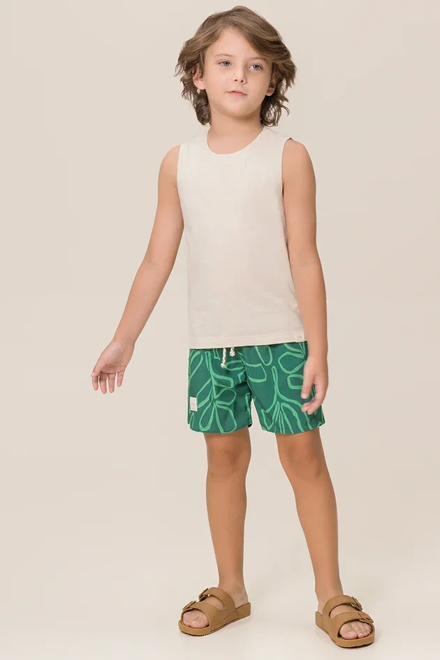 Conjunto Regata Meia Malha Bermu- da Microfibra Estampada