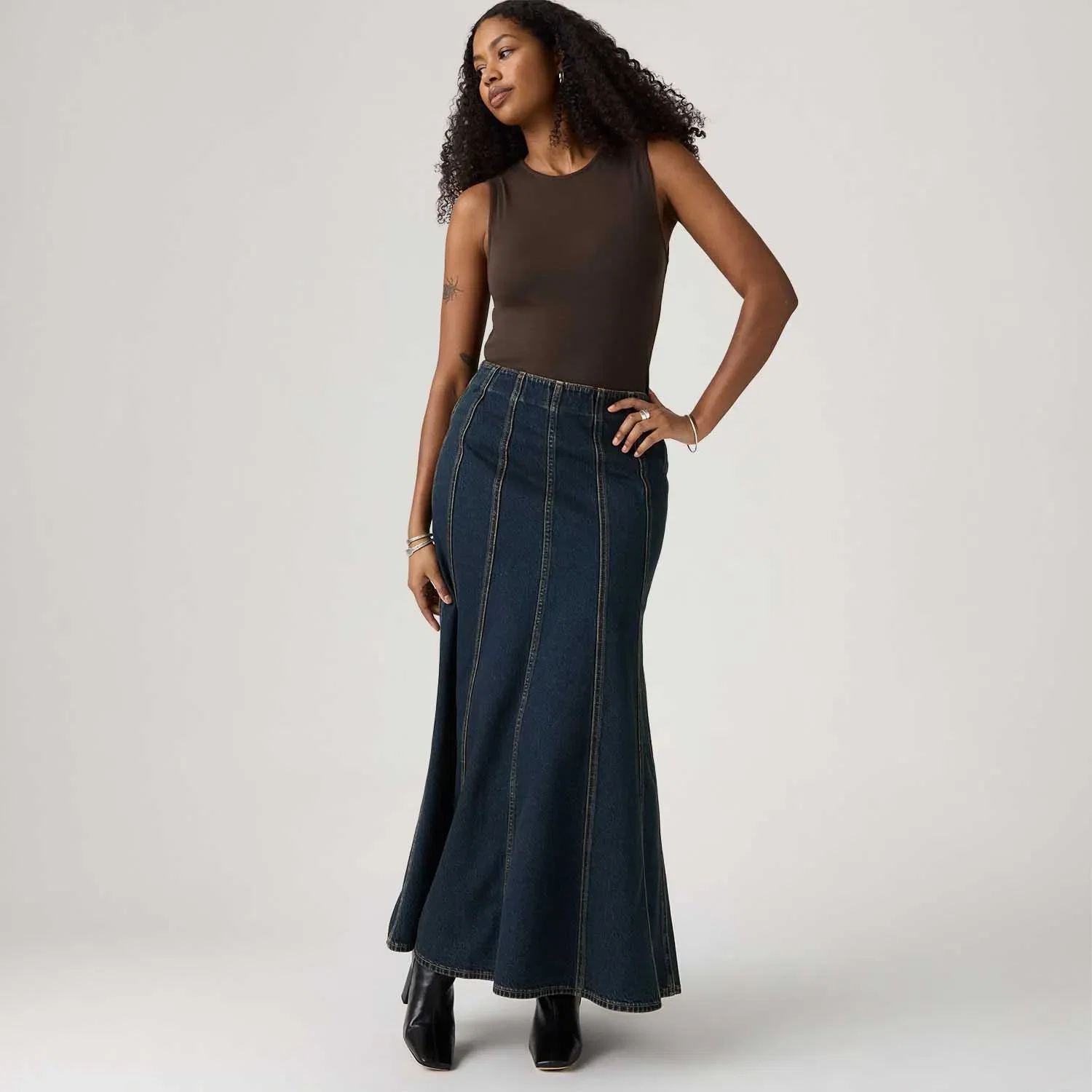 Saia Longa Jeans Levi's® Seamed Flare Lavagem Escura