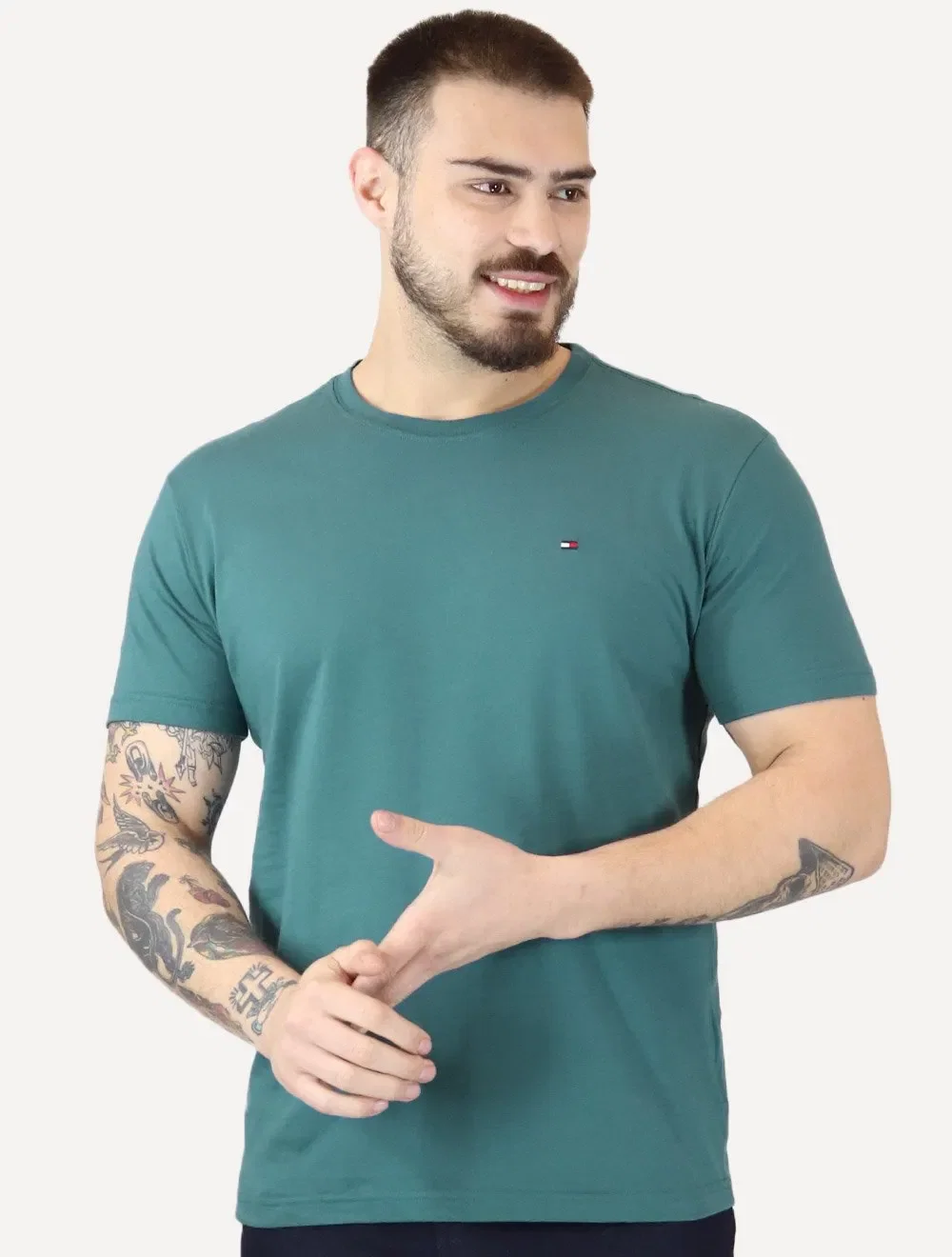 Camiseta Tommy Hilfiger Masculina Essential Cotton Verde Médio — imagem 1