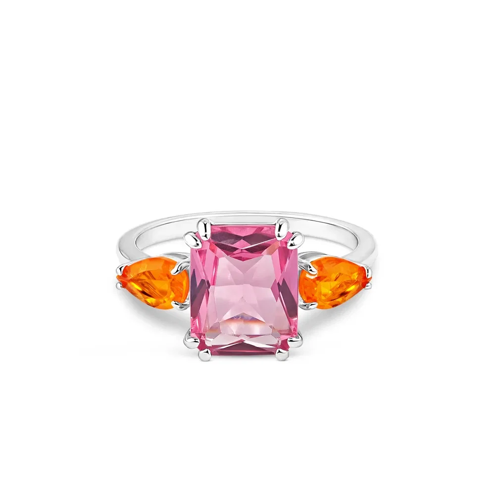 Anel Life Royal em Prata 925 com Pedras Rosa e Laranjas — imagem 1