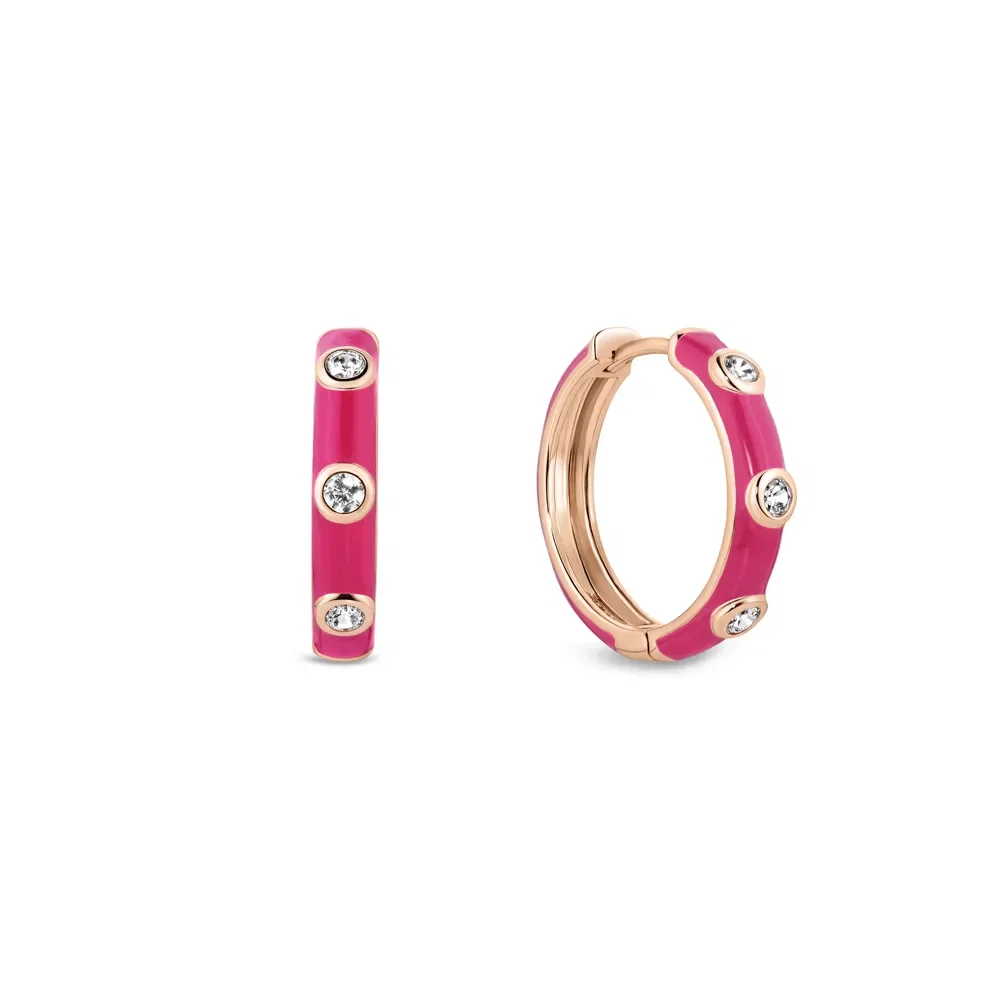 Argola Life Joyful em Liga Rosé com Esmalte Rosa e Pedras Incolores, 20mm — imagem 1