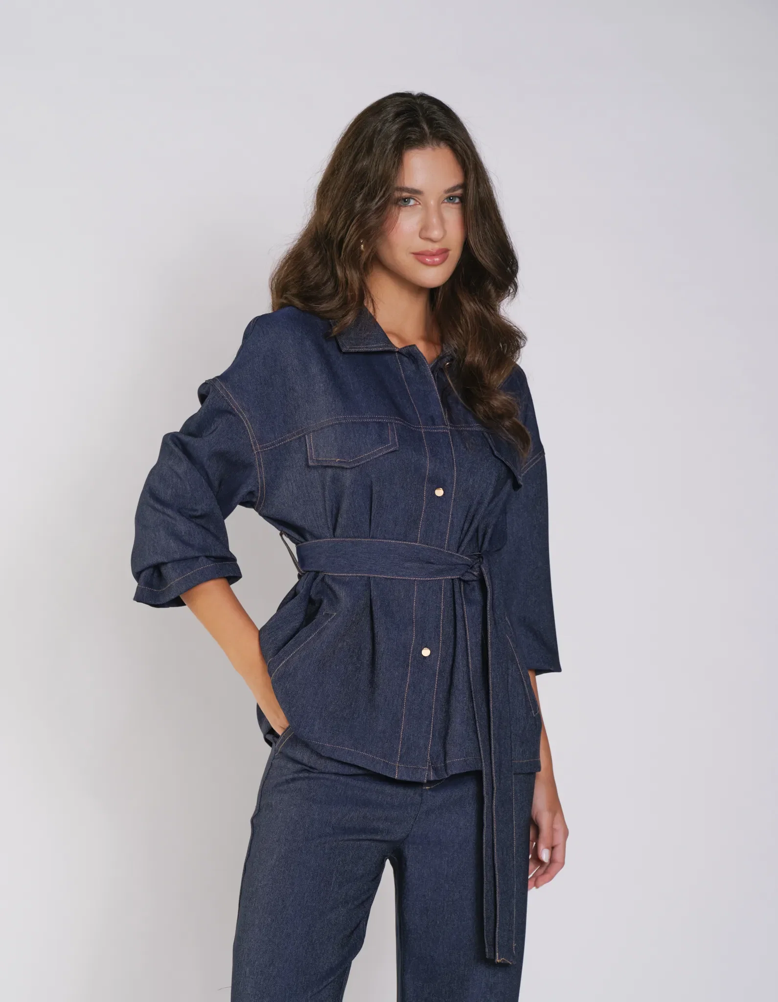 Parka Jeans Pespontos Contrastantes - Azul