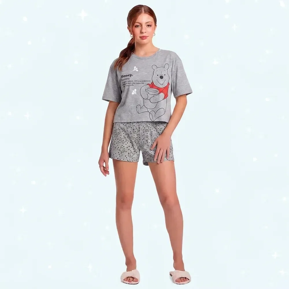 Conjunto pijama camisa e short Honey Ursinho Pooh