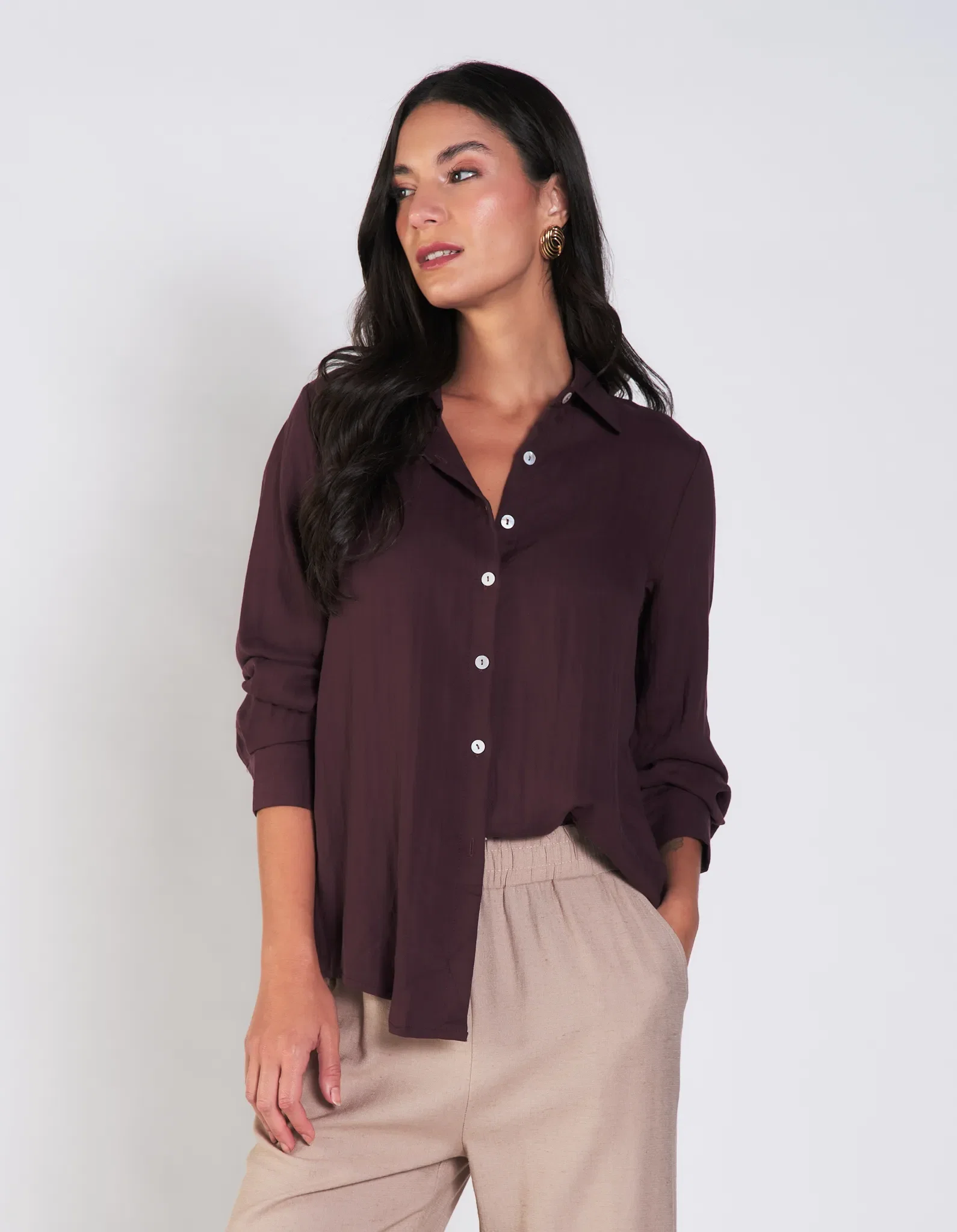 Camisa Manga Longa Basica - Vinho