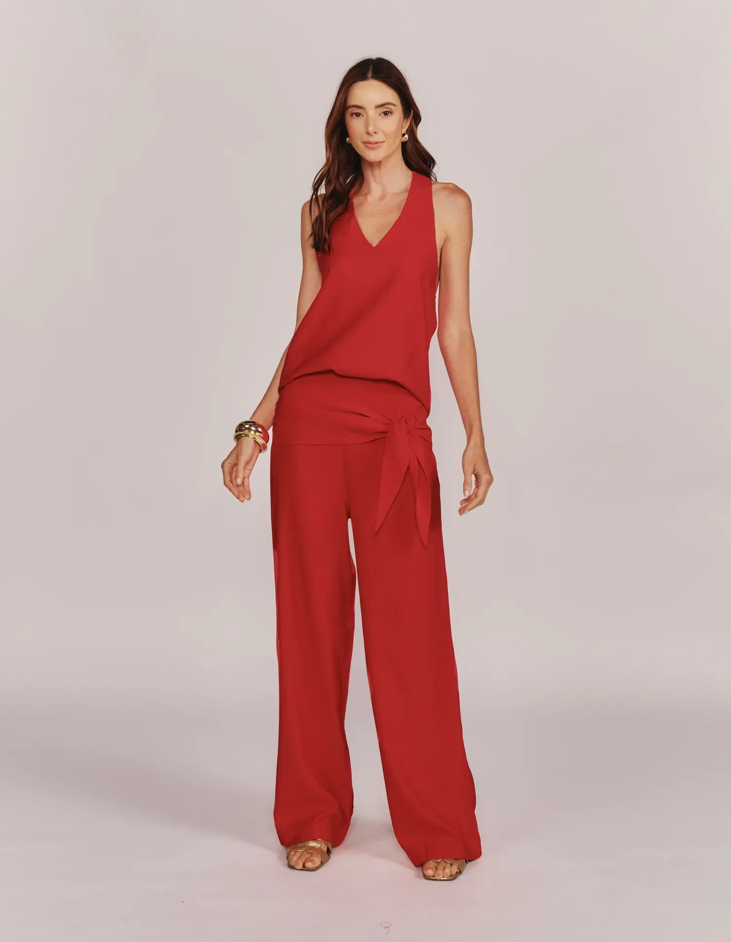 Calça Pantalona Faixa Amarração - Vermelho — imagem 1