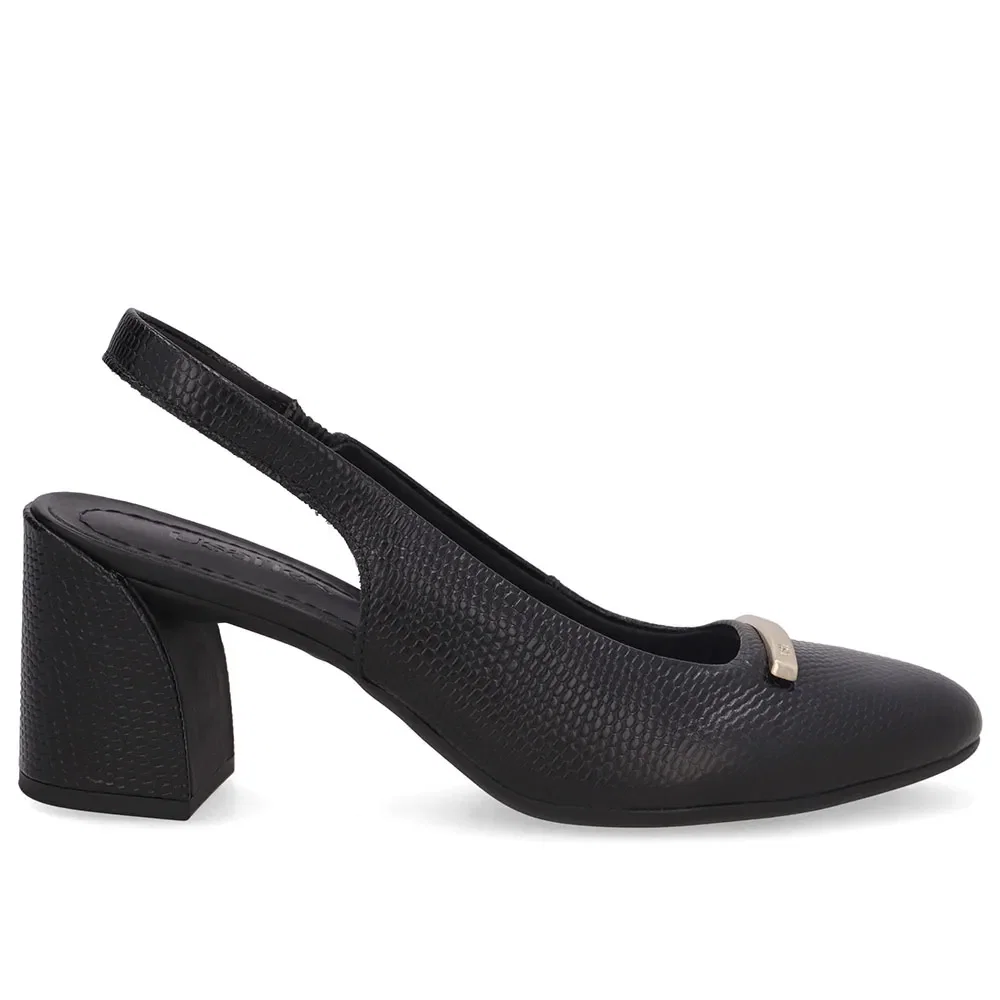 Slingback Preto Bico Redondo Couro — imagem 1