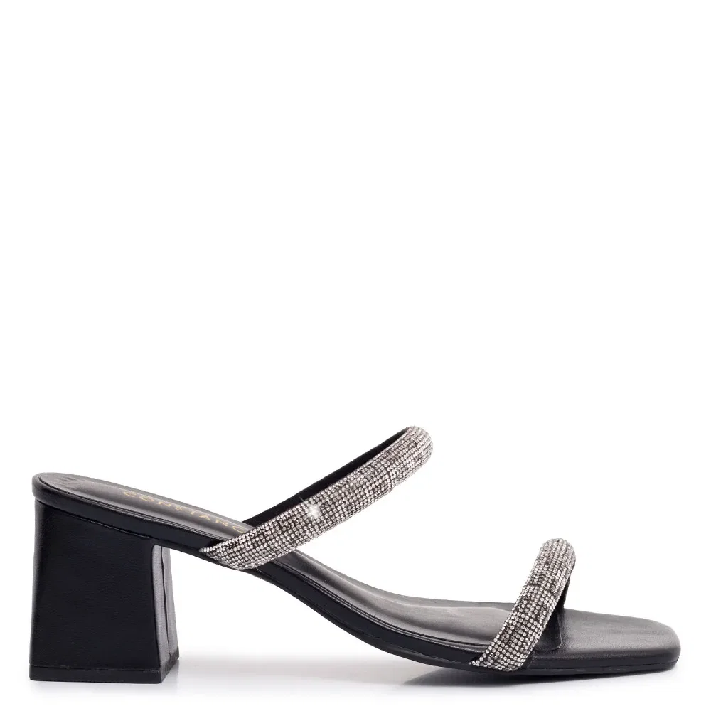 Tamanco Preto Tiras Strass