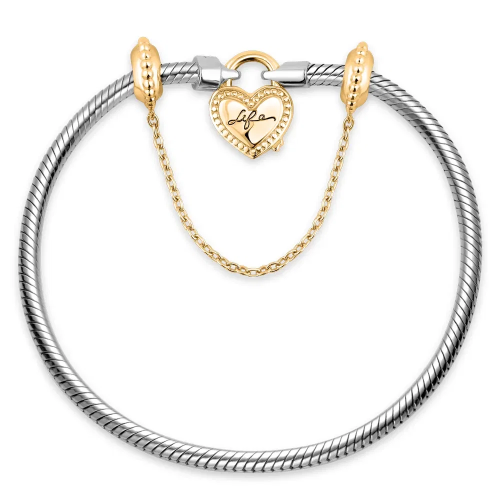 Pulseira Life Cadeado Coração em Prata 925 com Banho de Ouro Amarelo 18k — imagem 1